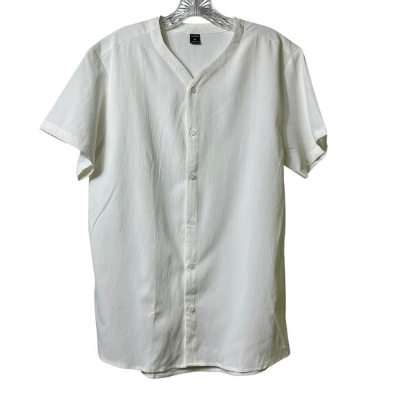 2/$15 Banded Collar Button Front Short Sleeve Textured Shirt M‎ (2708) - Picture 1 of 3